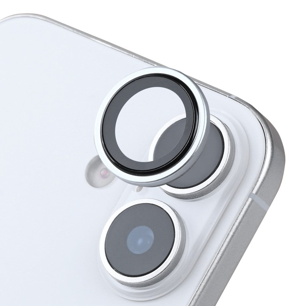 Rixus Metal Shield Camera Tempered Glass For Apple iPhone 16, 16 Plus, 17 Silver