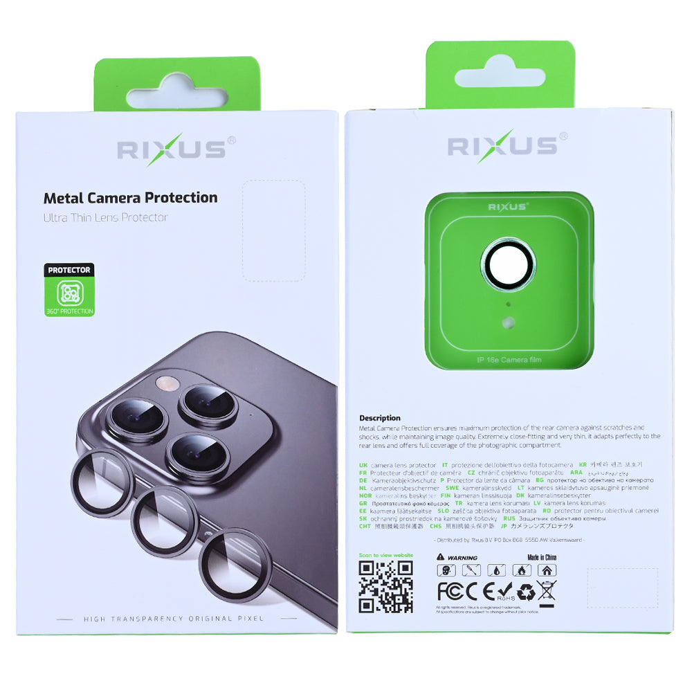 Rixus Metal Shield Camera Tempered Glass For Apple iPhone 16e Blue