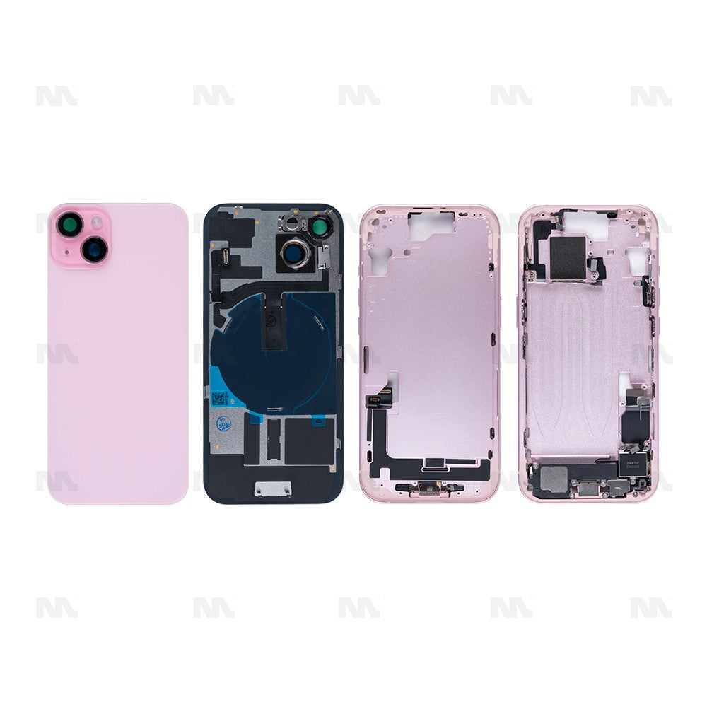 Scocca Completa iPhone 15 Rosa Con Tutte Le Parti Piccole Senza Batteria E Fotocamera Posteriore Ricambio
