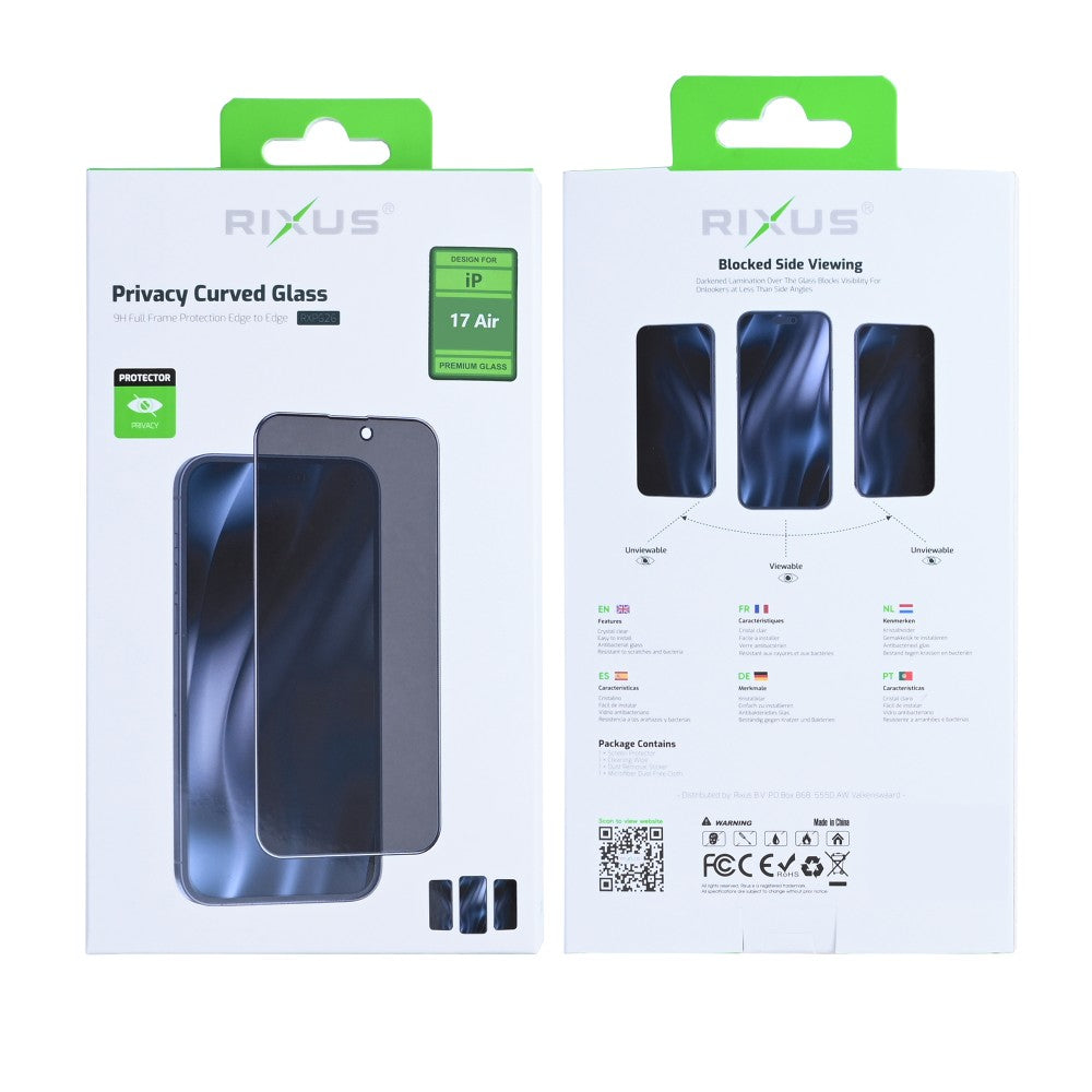 Rixus Privacy Full Curved Edge Tempered Glass For Apple iPhone 17 Air