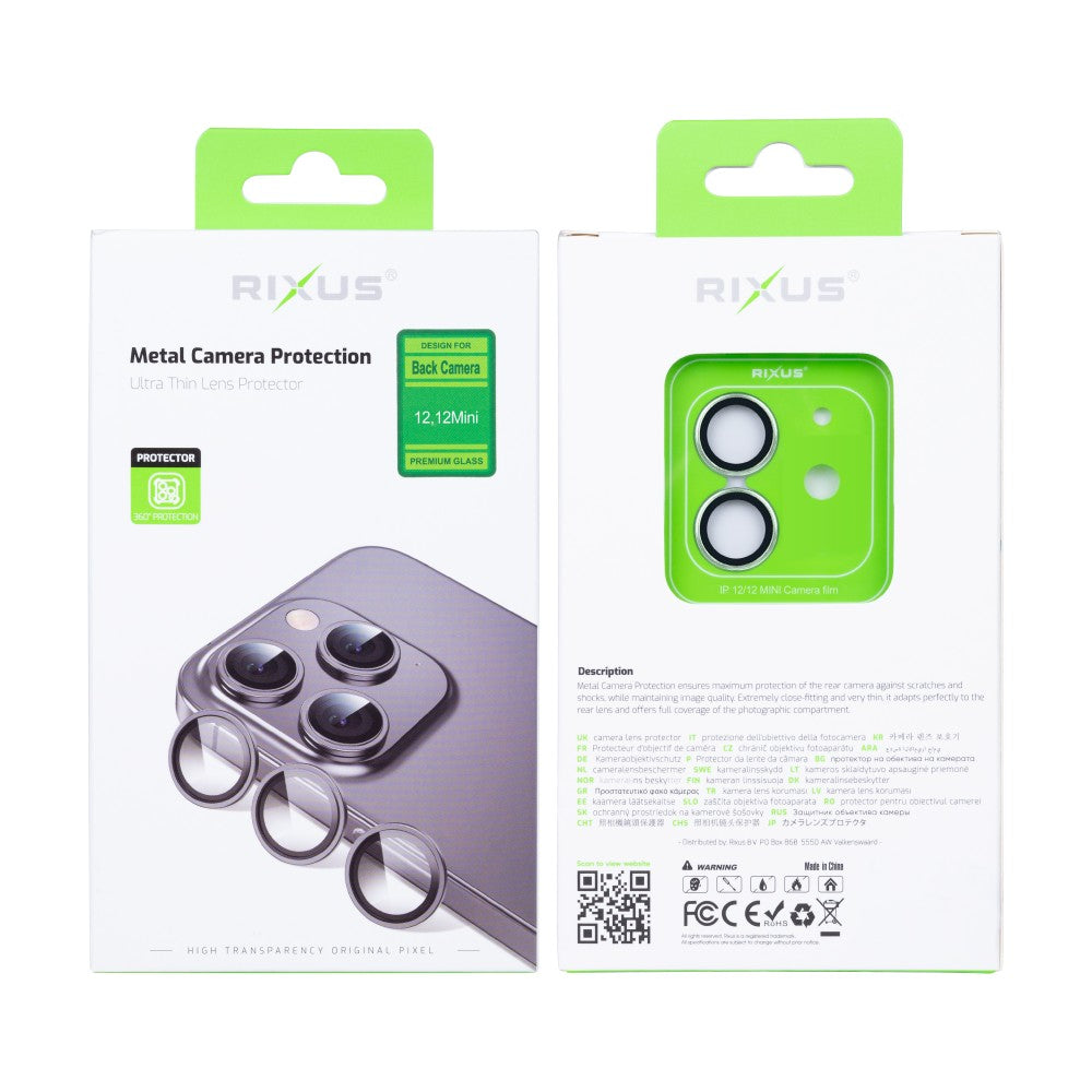 Rixus Metal Shield Camera Tempered Glass For Apple iPhone 12, 12 Mini Green