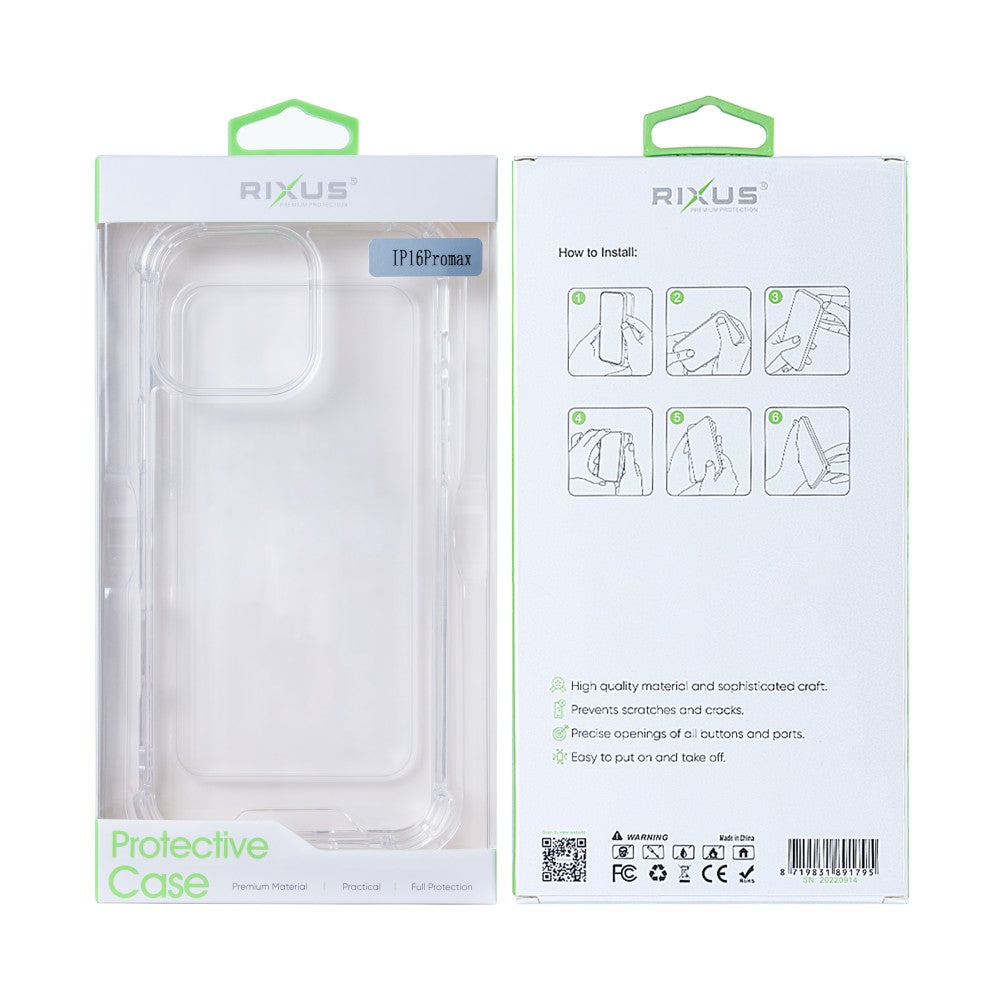 Rixus Anti-Burst Case For Apple iPhone 16 Pro Max Transparent