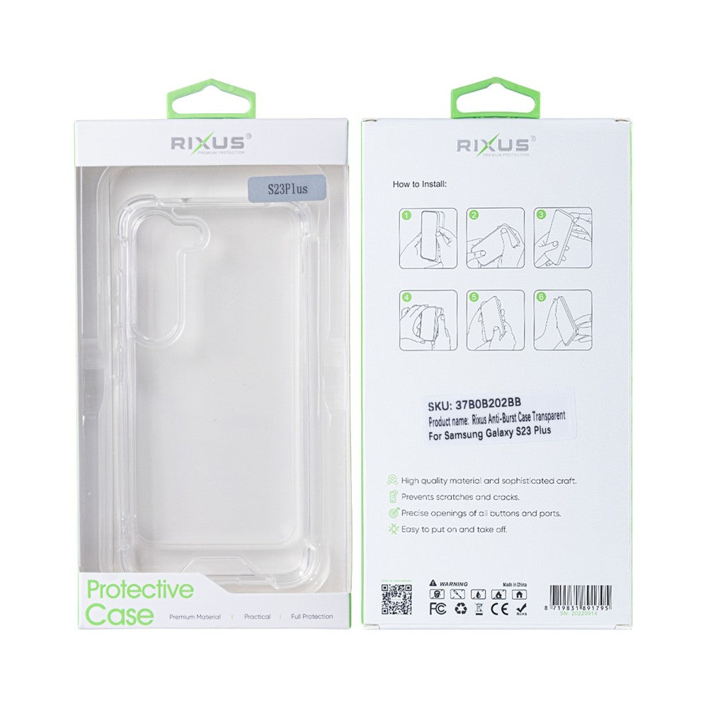 Rixus Anti-Burst Case For Samsung Galaxy S23 Plus Transparent