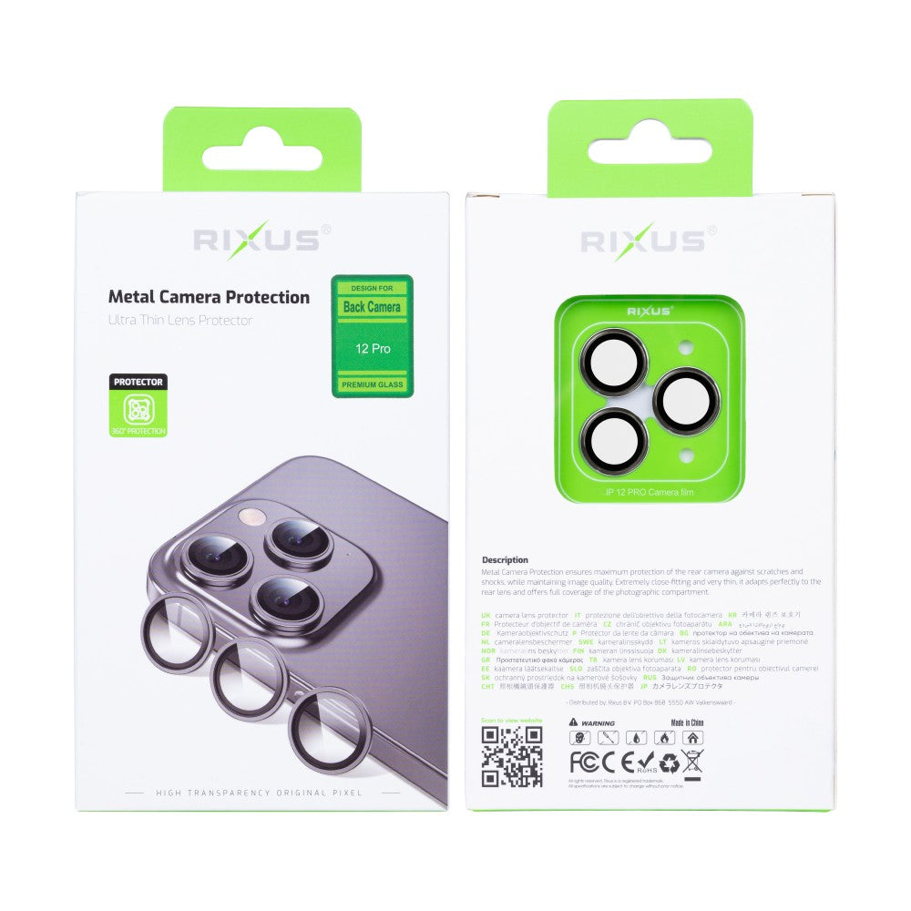 Rixus Metal Shield Camera Tempered Glass For Apple iPhone 12 Pro Graphite