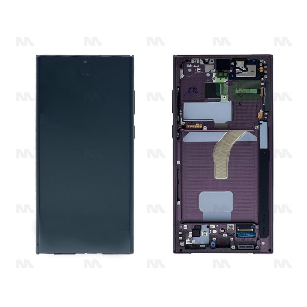 Samsung Galaxy S22 Ultra S908B Display And Digitizer With Frame Burgundy Service Pack