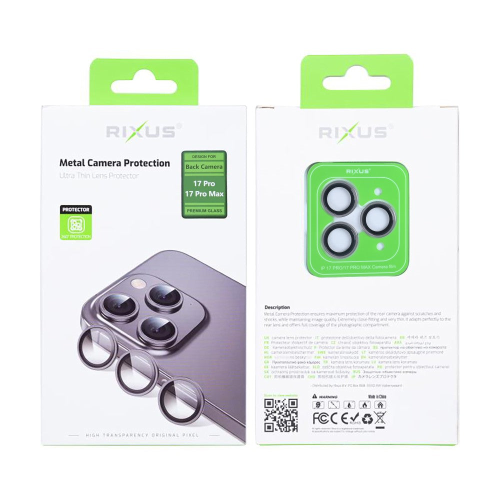 Rixus Metal Shield Camera Tempered Glass For Apple iPhone 17 Pro, 17 Pro Max Grey