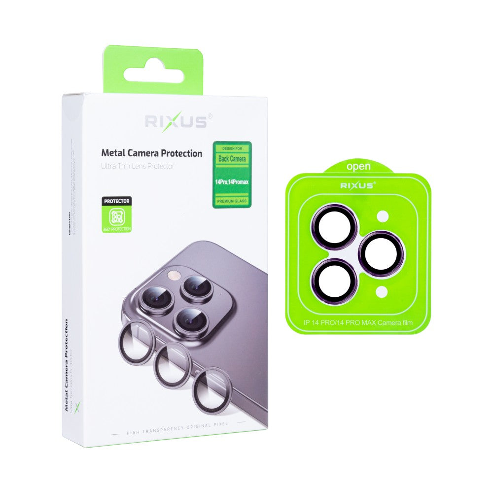 Rixus Metal Shield Camera Tempered Glass For Apple iPhone 14 Pro, 14 Pro Max Deep Purple
