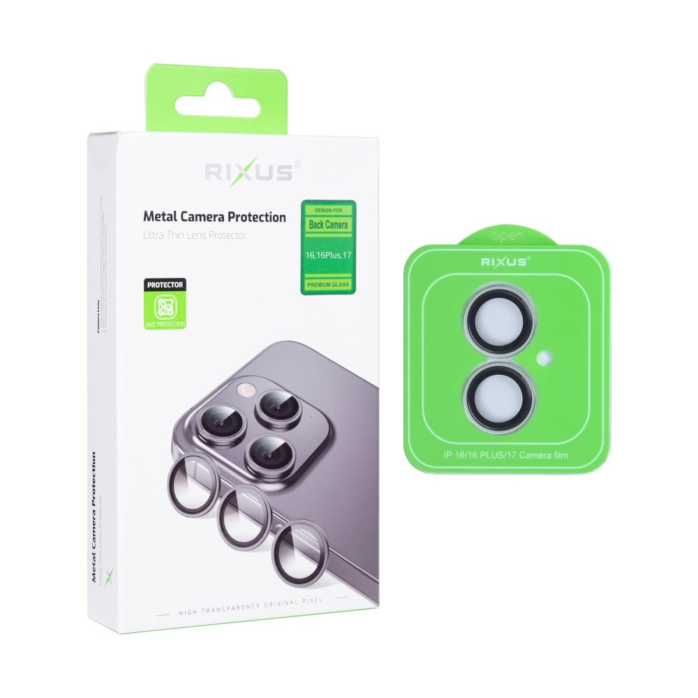 Rixus Metal Shield Camera Tempered Glass For Apple iPhone 16, 16 Plus, 17 Green