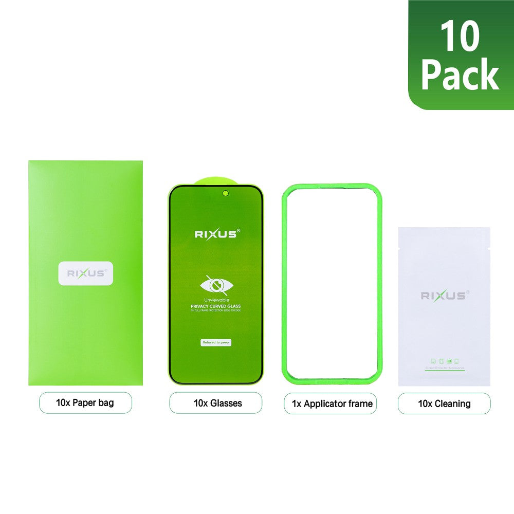 Rixus Privacy Full Curved Edge Tempered Glass For Apple iPhone 16 Pro Max (10-Pack)