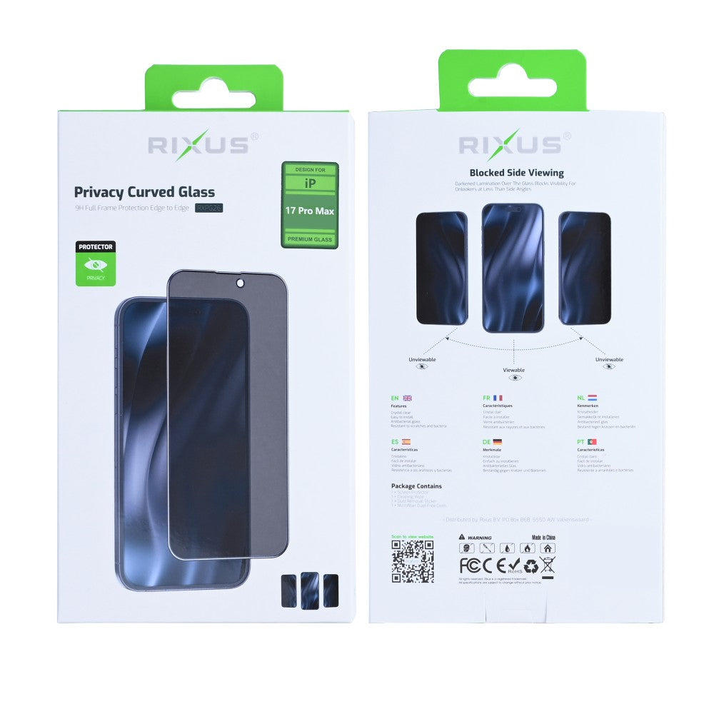 Rixus Privacy Full Curved Edge Tempered Glass For Apple iPhone 17 Pro Max