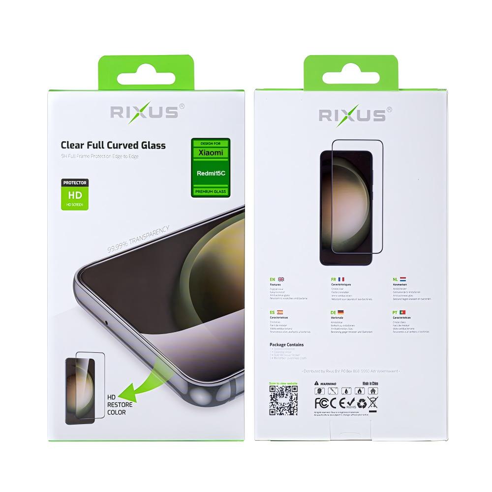 Rixus Clear HD Full Curved Edge Tempered Glass For Xiaomi Redmi 15C