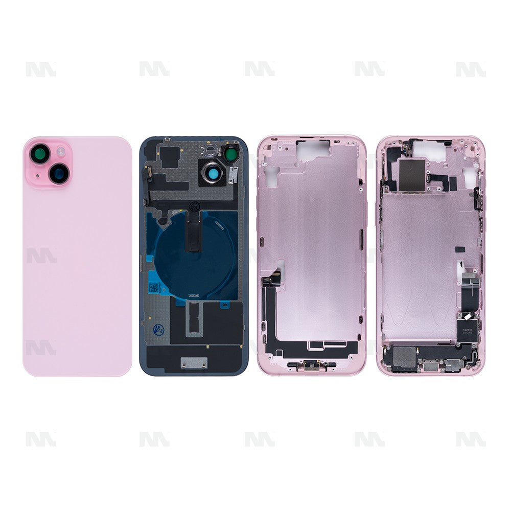 Carcaça Completa para iPhone 15 Plus Rosa Inclui Todas as Peças Pequenas Sem Bateria e Câmera Traseira Peça de Reposição OEM