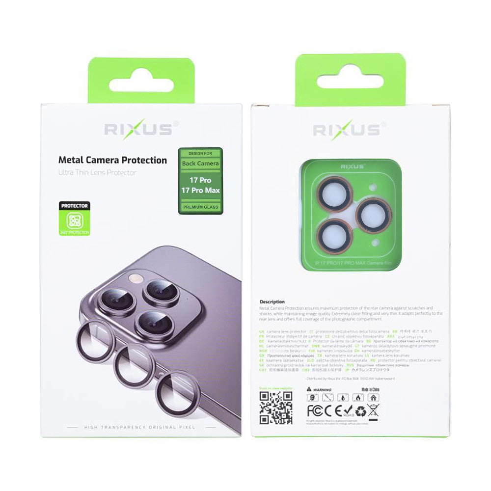 Rixus Metal Shield Camera Tempered Glass For Apple iPhone 17 Pro,17 Pro Max Orange