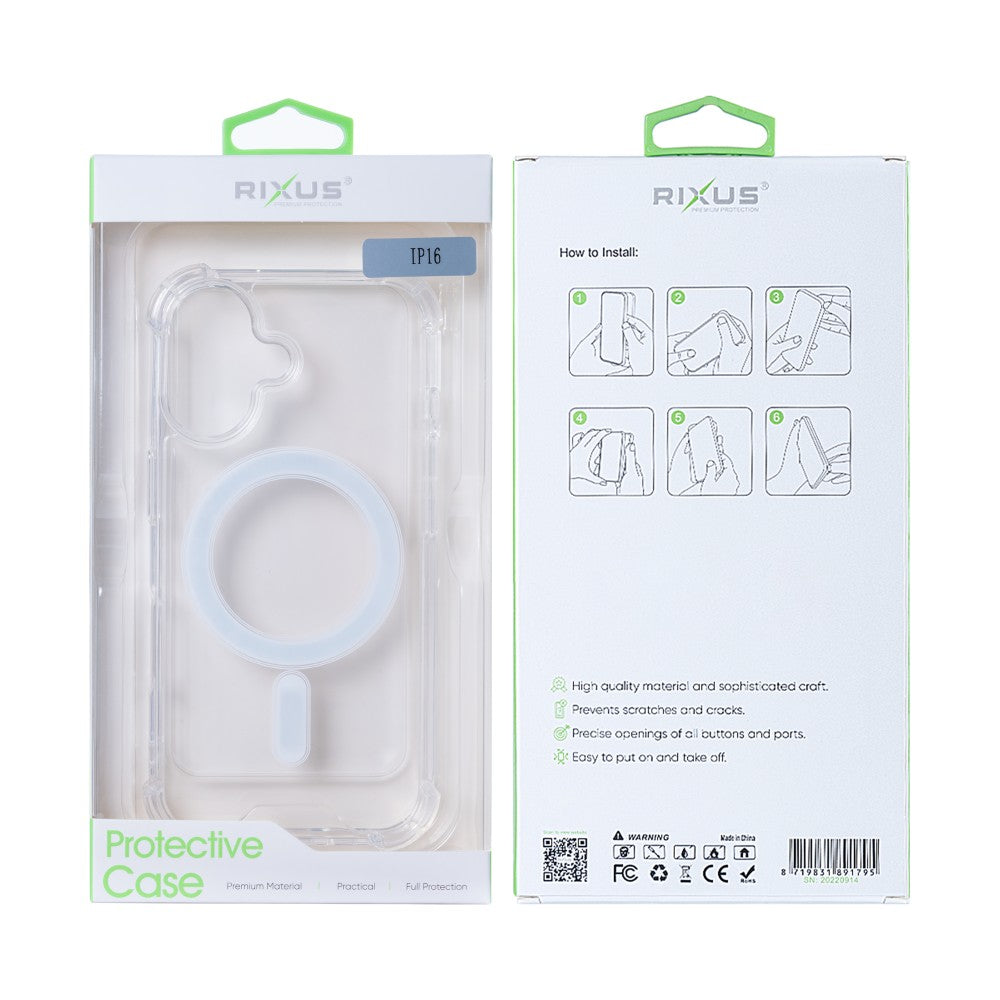 Rixus Anti-Burst Case With MagSafe For Apple iPhone 16 Transparent