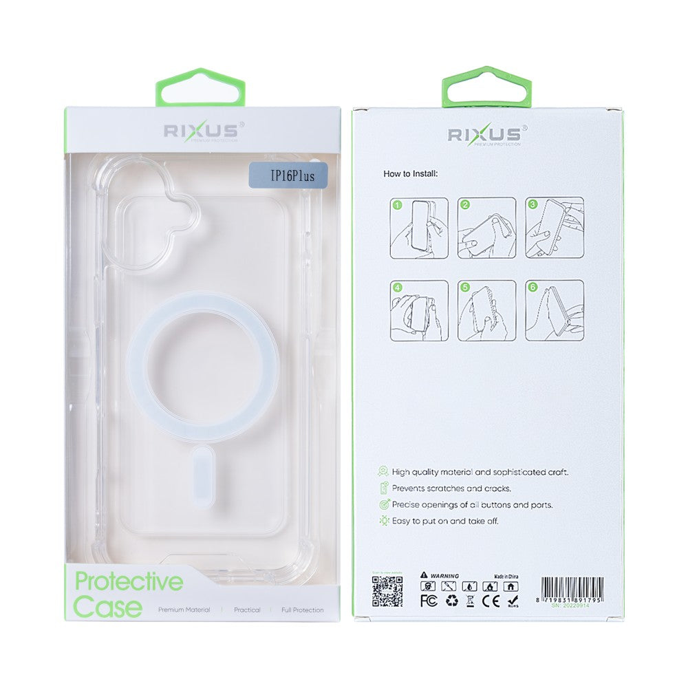 Rixus Anti-Burst Case With MagSafe For Apple iPhone 16 Plus Transparent