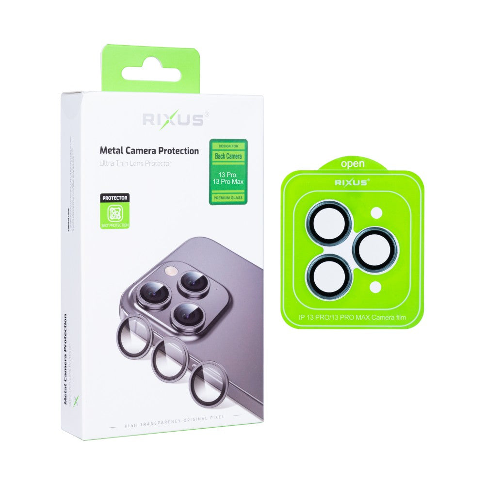 Rixus Metal Shield Camera Tempered Glass For Apple iPhone 13 Pro, 13 Pro Max Sierra Blue