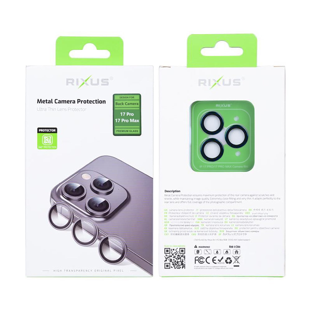 Rixus Metal Shield Camera Tempered Glass For Apple iPhone 17 Pro,17 Pro Max Blue