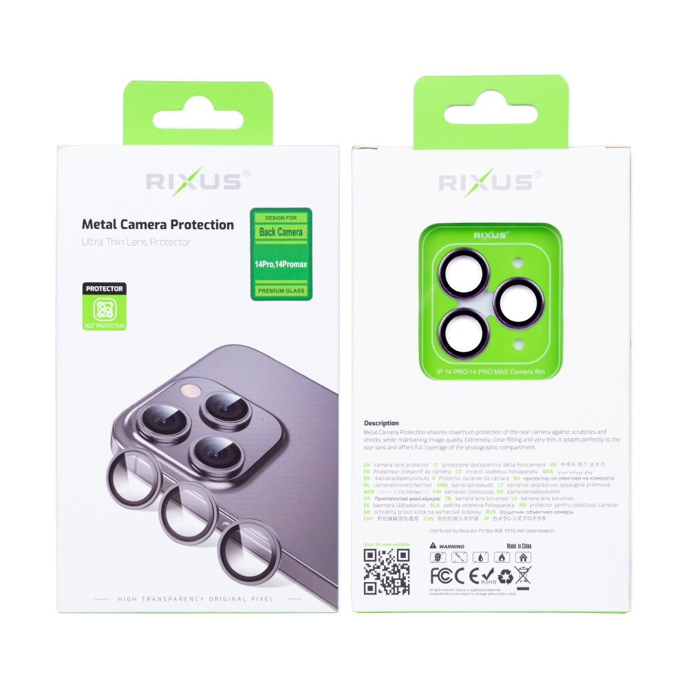 Rixus Metal Shield Camera Tempered Glass For Apple iPhone 14 Pro, 14 Pro Max Deep Purple