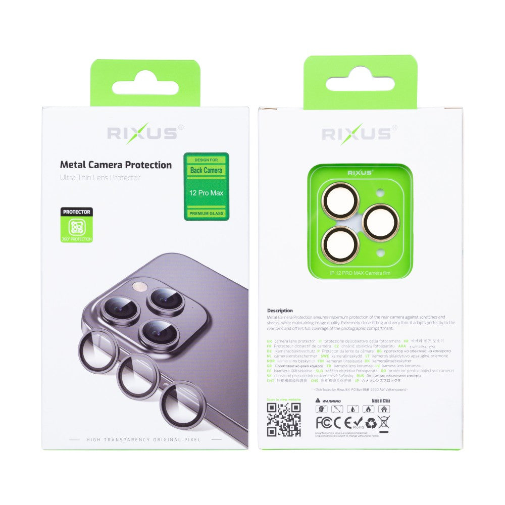 Rixus Metal Shield Camera Tempered Glass For Apple iPhone 12 Pro Max Gold