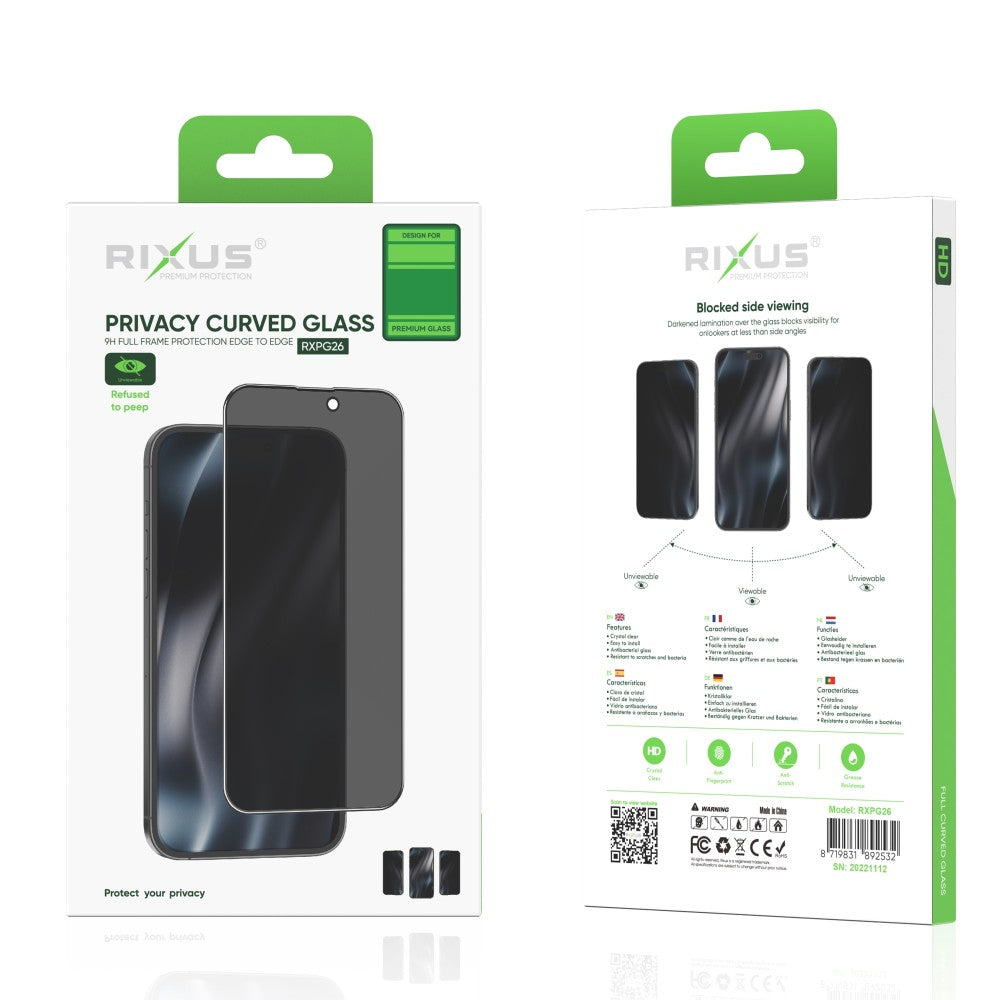 Rixus Privacy Full Curved Edge Tempered Glass For iPhone 7, 8 White