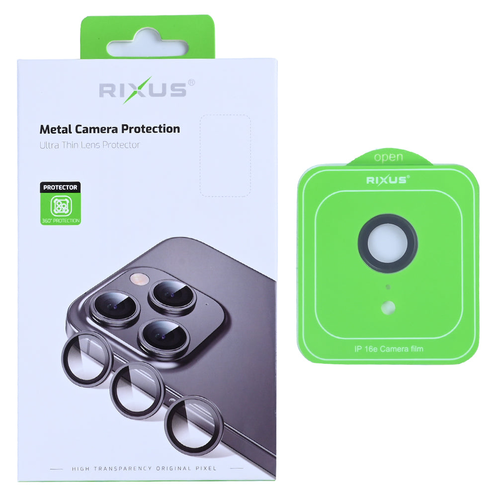 Rixus Metal Shield Camera Tempered Glass For Apple iPhone 16e Black