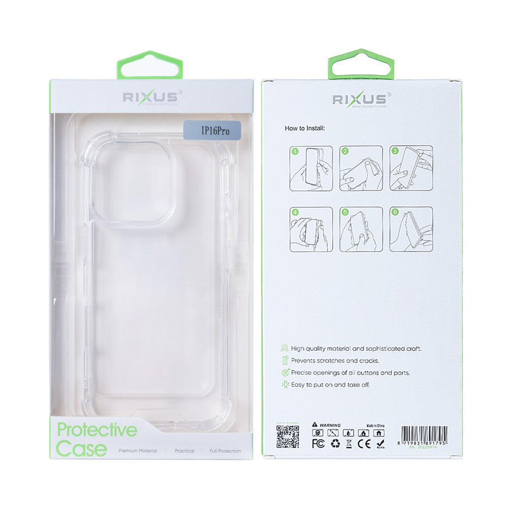 Rixus Anti-Burst Case For Apple iPhone 16 Pro Transparent