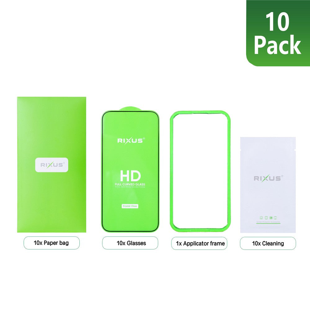 Rixus Clear HD Full Curved Edge Tempered Glass For Apple iPhone 16 Pro Max (10-Pack)