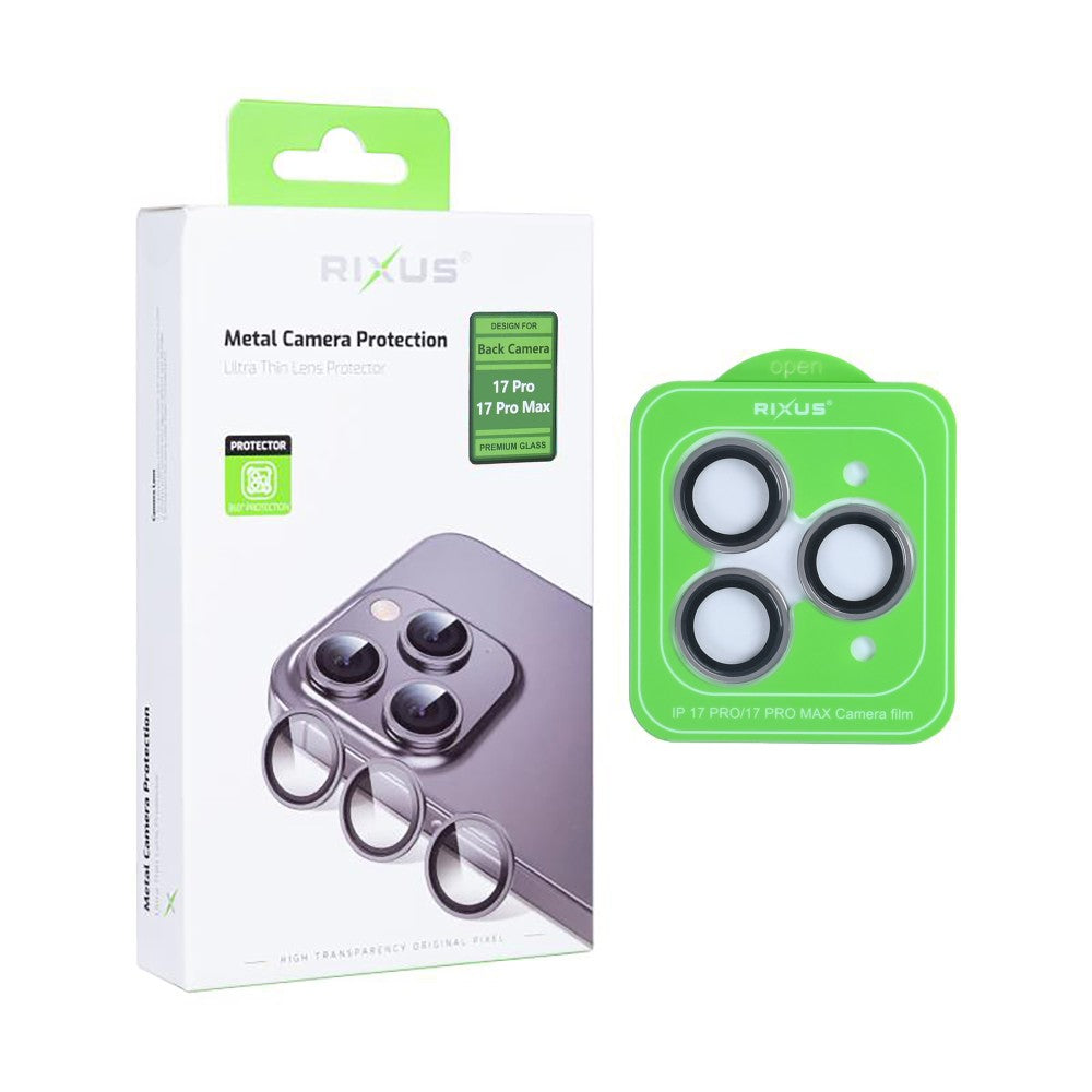 Rixus Metal Shield Camera Tempered Glass For Apple iPhone 17 Pro, 17 Pro Max Grey