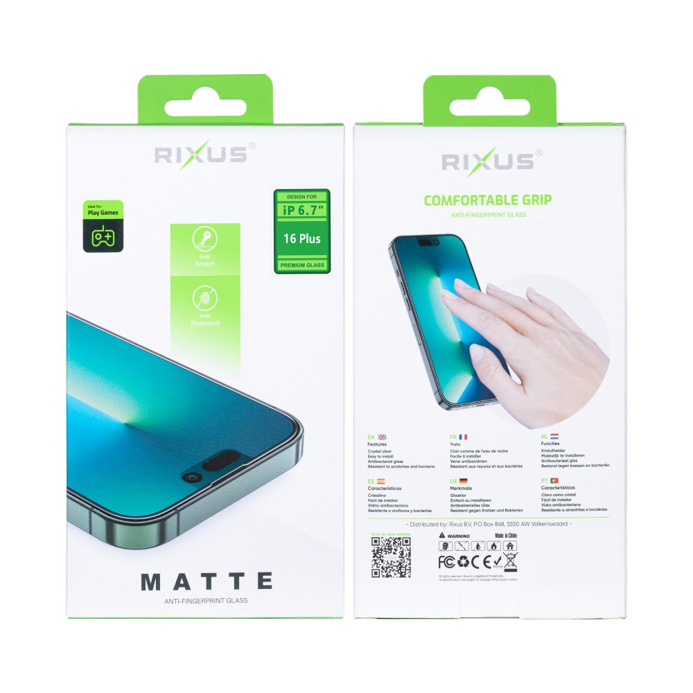 Rixus Matte Tempered Glass For Apple iPhone 16 Plus