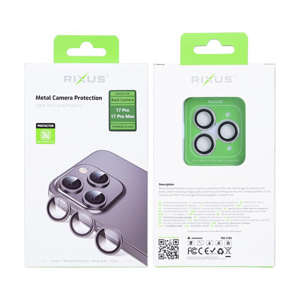 Rixus Metal Shield Camera Tempered Glass For Apple iPhone 17 Pro,17 Pro Max Silver