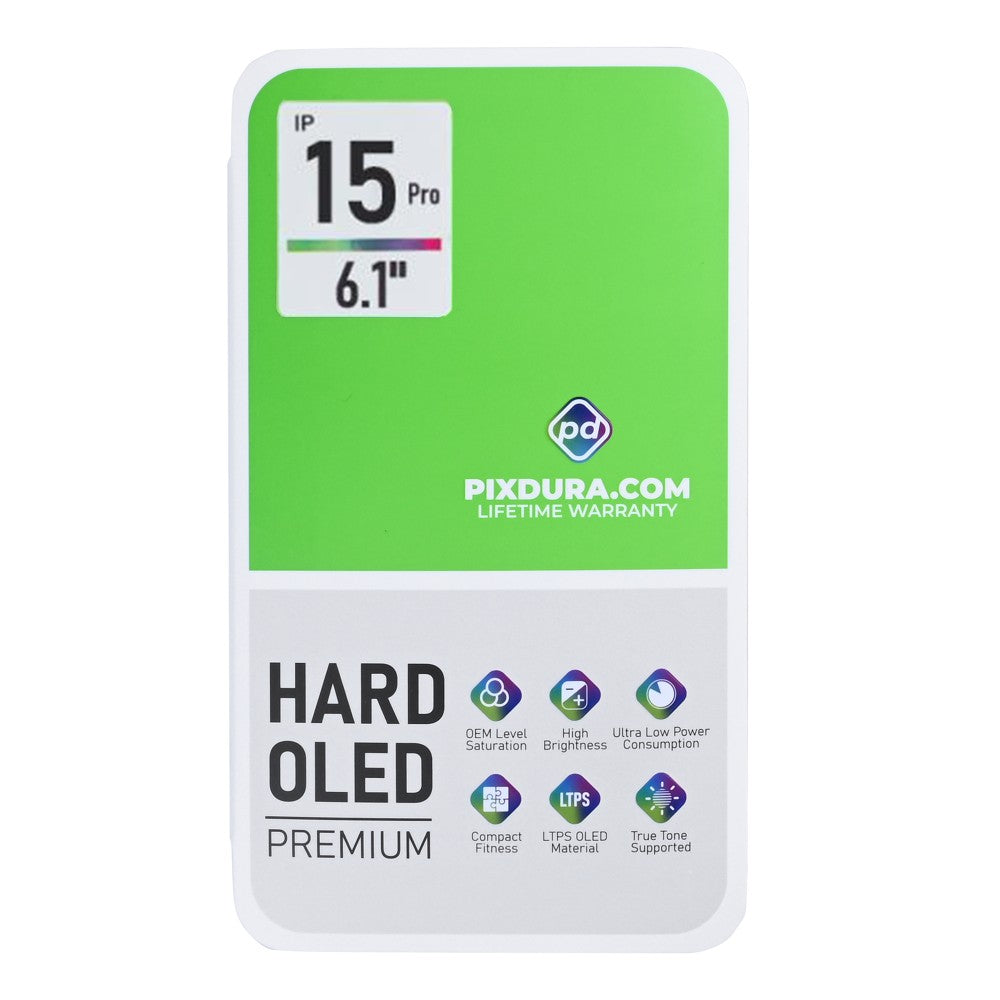 PIXDURA Écran et Digitizer OLED Rigide pour iPhone 15 Pro, Pièce de Rechange Premium avec IC Amovible