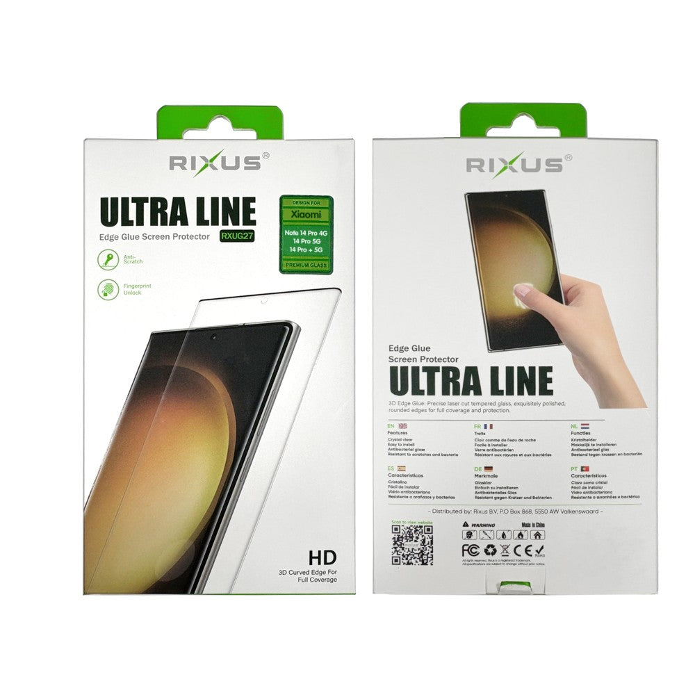 Rixus Clear HD Ultra Line Tempered Glass For Xiaomi Redmi Note 14 Pro 4G, 14 Pro 5G, 14 Pro Plus 5G