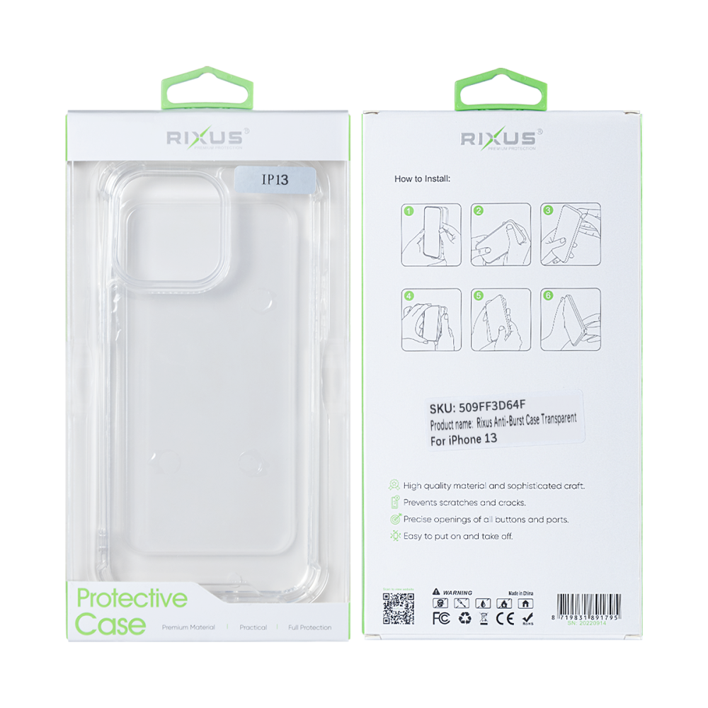 Rixus Anti-Burst Case For Apple iPhone 13 Transparent