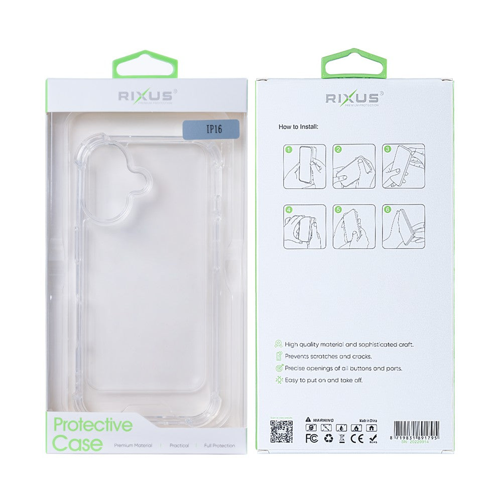 Rixus Anti-Burst Case For Apple iPhone 16 Transparent