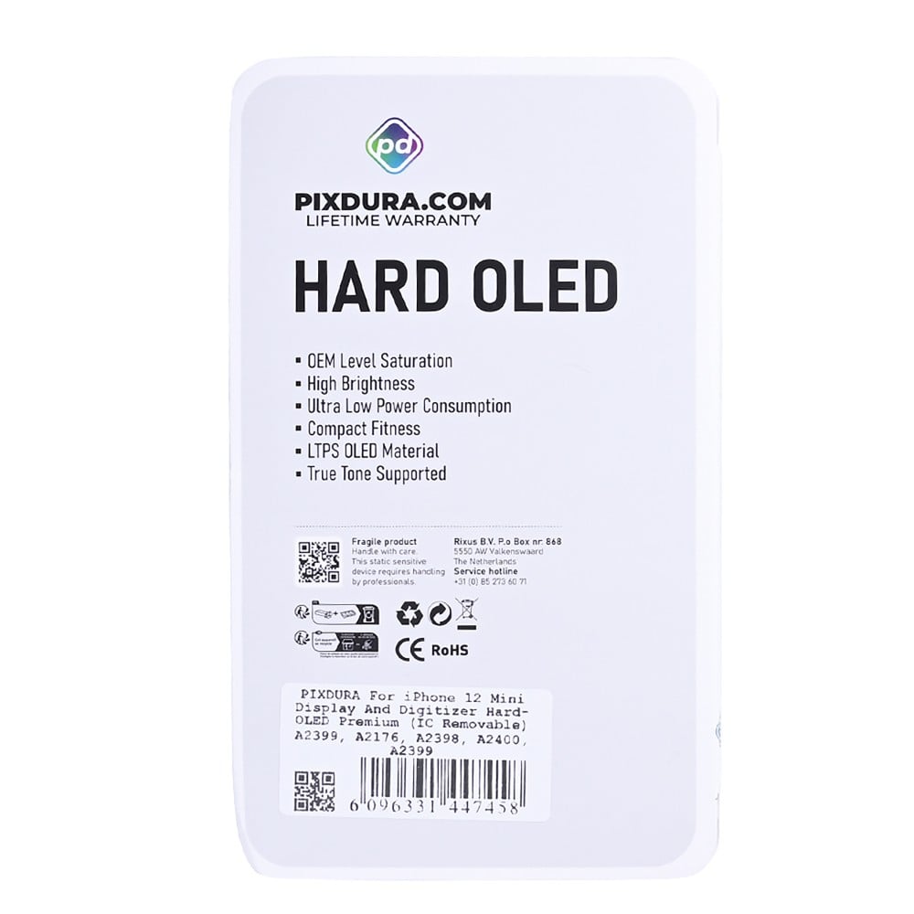 PIXDURA For iPhone 12 Mini Display And Digitizer Hard-OLED Premium (IC Removable)