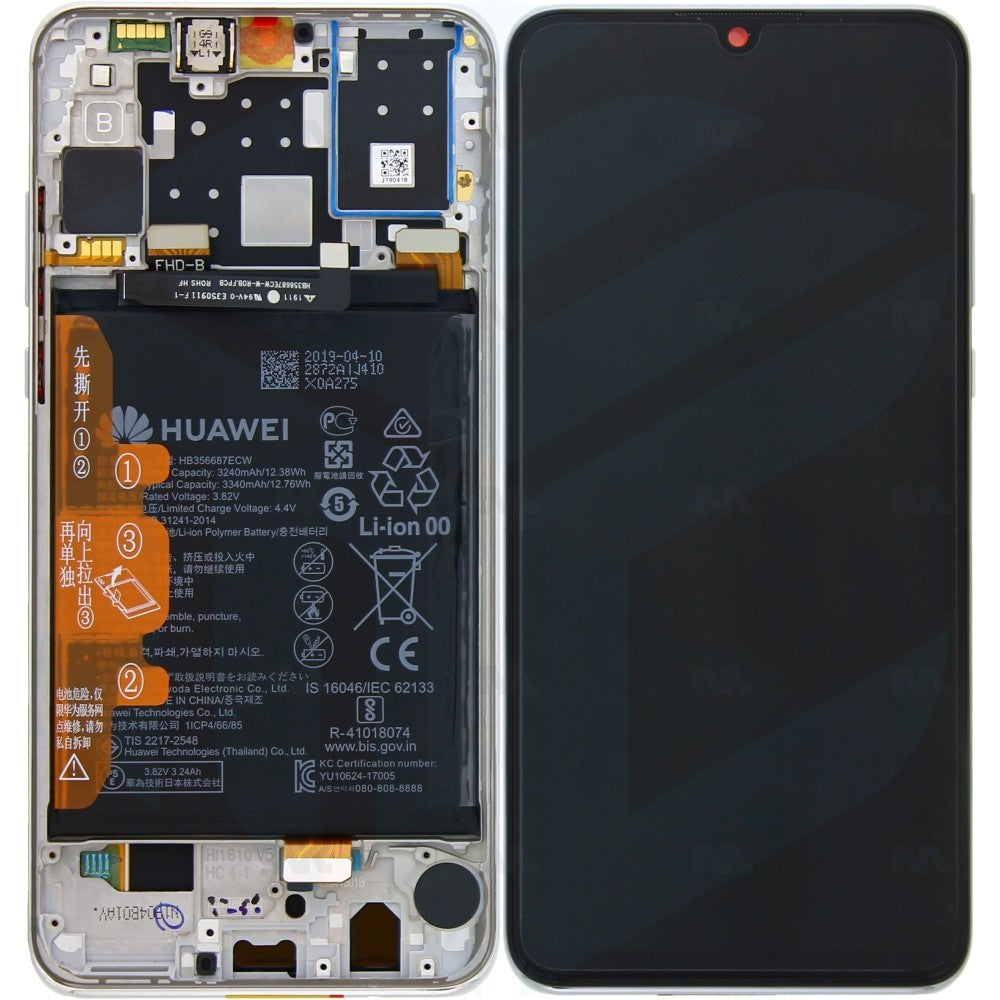 Huawei P30 Lite OEM Service Part Screen Incl. Battery (02352RQC) - Pearl White