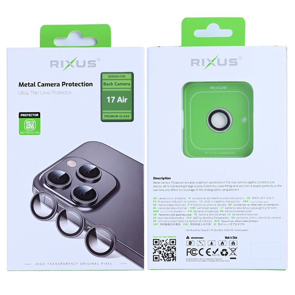 Rixus Metal Shield Camera Tempered Glass For Apple iPhone 17 Air Silver