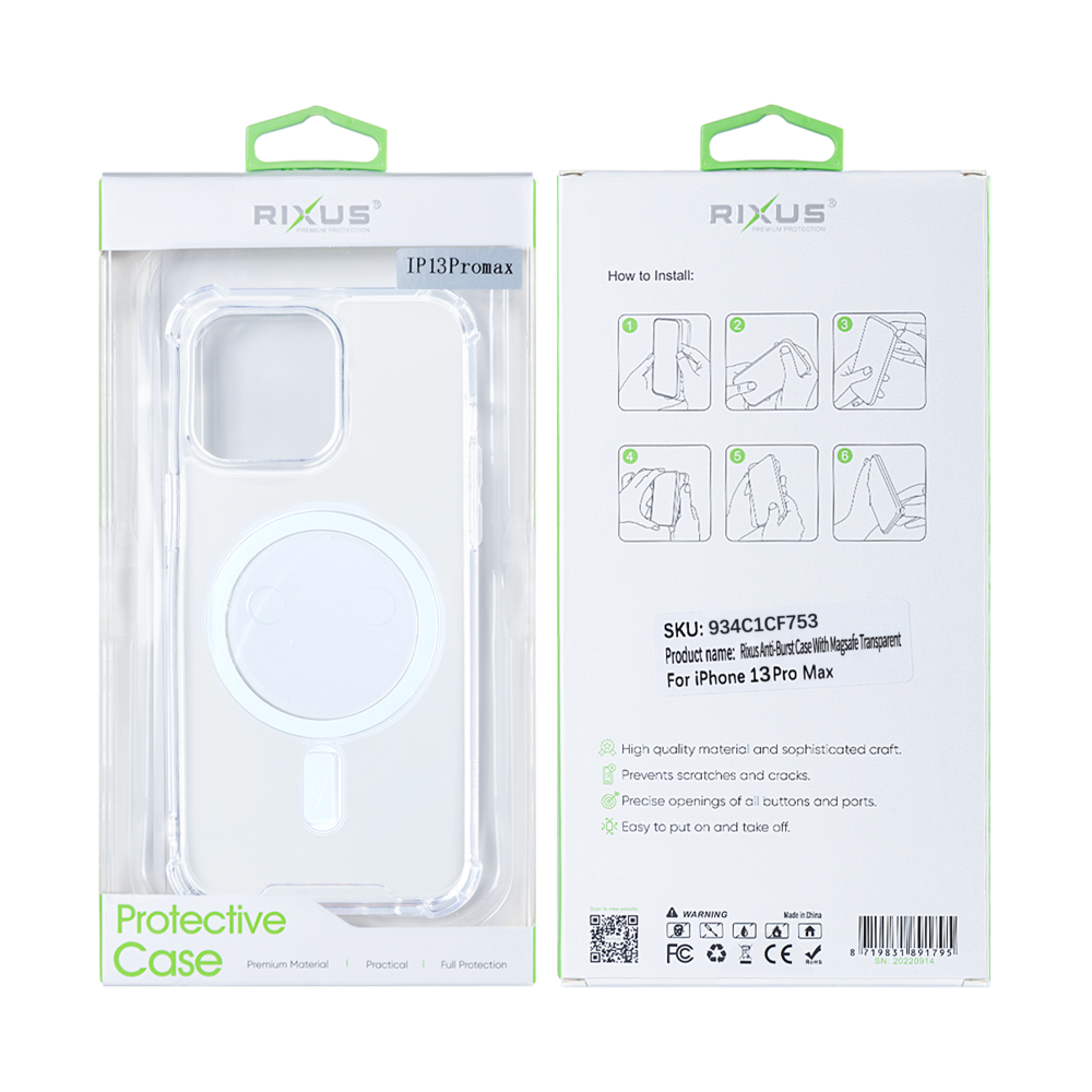 Rixus Anti-Burst Case With Magsafe For Apple iPhone 13 Pro Max Transparent