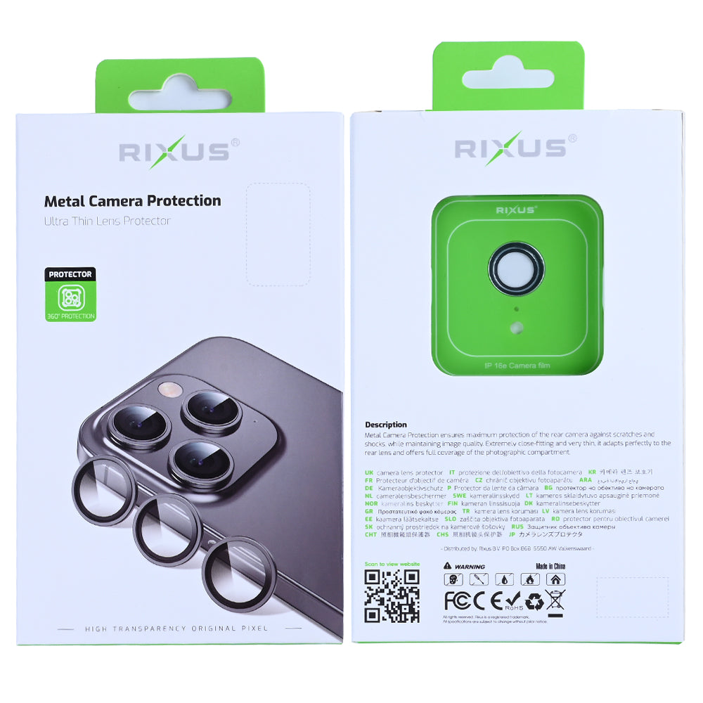 Rixus Metal Shield Camera Tempered Glass For Apple iPhone 16e Silver