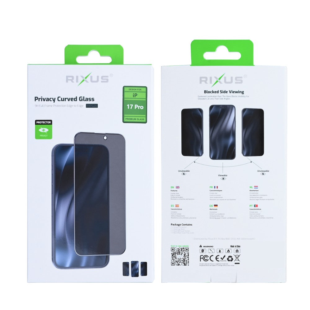 Rixus Privacy Full Curved Edge Tempered Glass For Apple iPhone 17 Pro