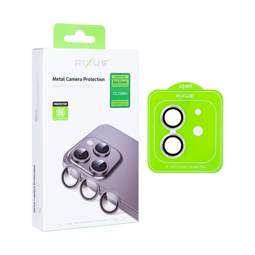 Rixus Metal Shield Camera Tempered Glass For Apple iPhone 12, 12 Mini White