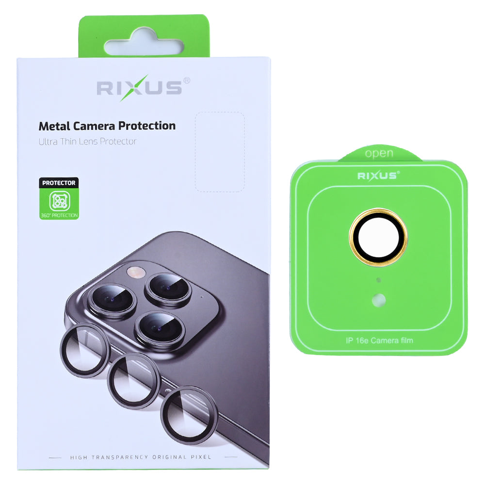 Rixus Metal Shield Camera Tempered Glass For Apple iPhone 16e Gold