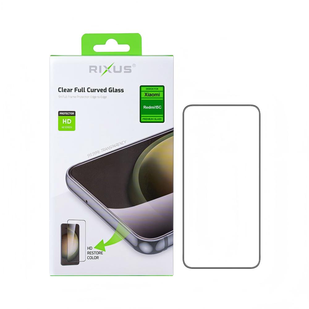 Rixus Clear HD Full Curved Edge Tempered Glass For Xiaomi Redmi 15C