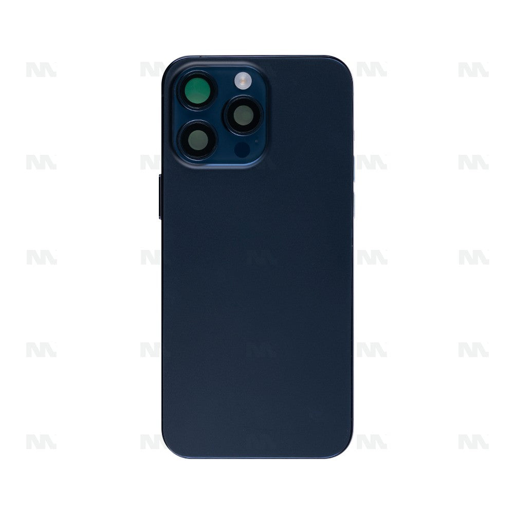 Coque Complète iPhone 15 Pro Max Bleu Titane Avec Petites Pièces Sans Batterie Ni Caméra Arrière Pièce Détachée