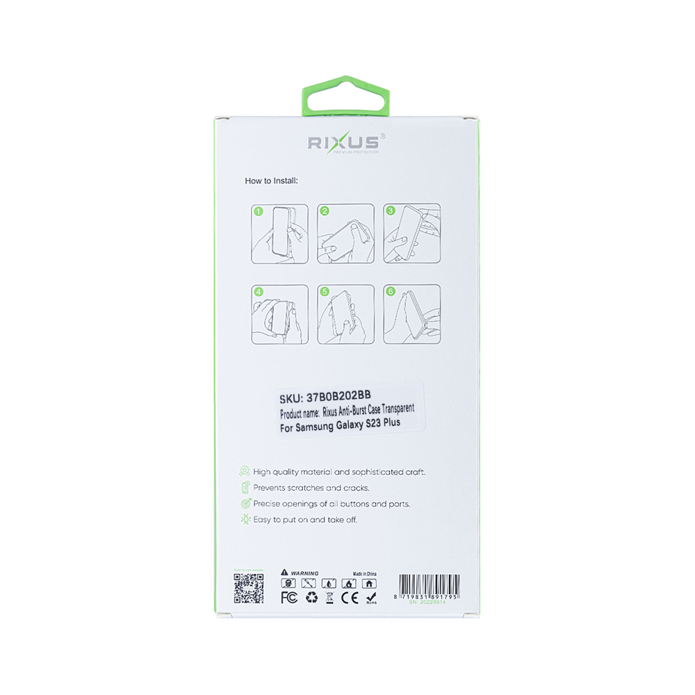 Rixus Anti-Burst Case For Samsung Galaxy S23 Plus Transparent